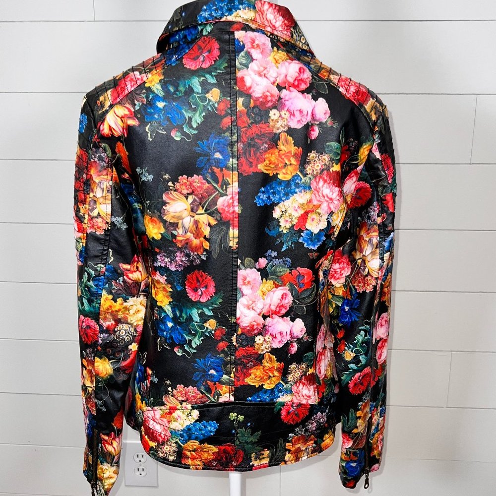 Multicolor Floral Pleather Long Sleeve Jacket Size M - Picture 7 of 10
